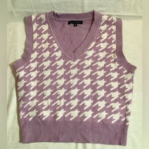 Haute Monde Lilac & White Houndstooth Sweater Vest Women's Size M Spring Look